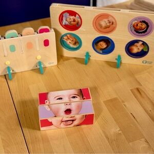 Baby Faces Wooden Puzzle Blocks - Pink and Purple Educational Toy